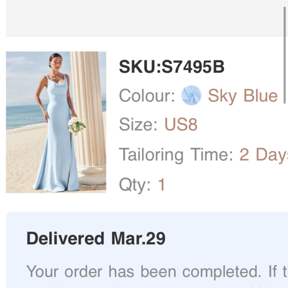 Stacee’s Sky Blue Bridesmaid Dress. Size 8.